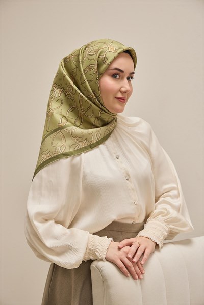 Twill İpek Eşarp Barok Pastel Yeşil 90x90