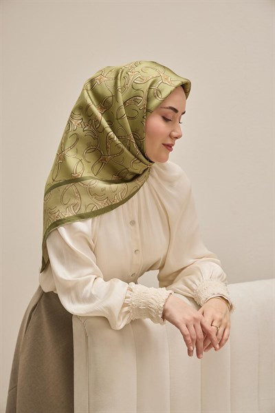 Twill İpek Eşarp Barok Pastel Yeşil 90x90