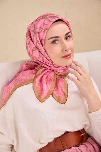 Twill İpek Eşarp Barok Pembe 90x90