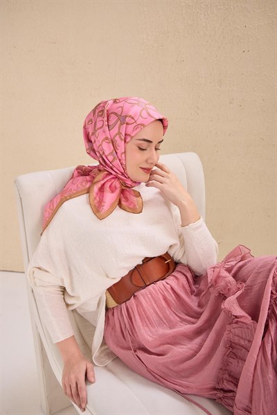 Twill İpek Eşarp Barok Pembe 90x90