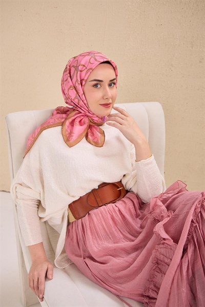 Twill İpek Eşarp Barok Pembe 90x90