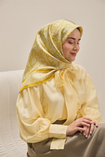Twill İpek Eşarp Barok Uçuk Sarı 90x90