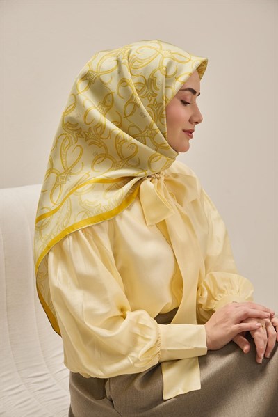 Twill İpek Eşarp Barok Uçuk Sarı 90x90