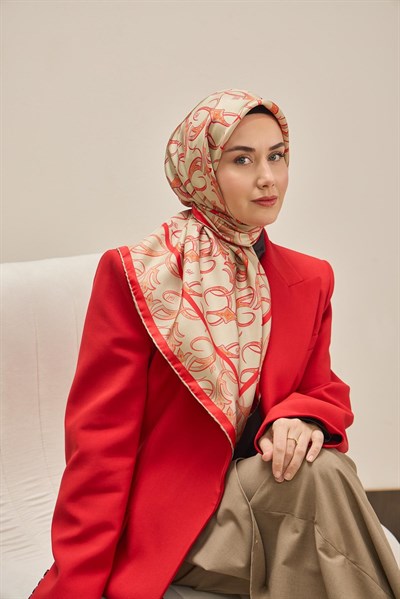 Twill İpek Eşarp Barok Yeşil Bej 90x90