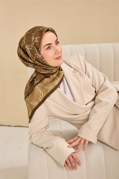 Twill İpek Eşarp Barok Yeşil Kahve 90x90