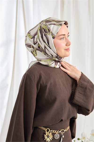 Twill İpek Eşarp Bloom Gümüş