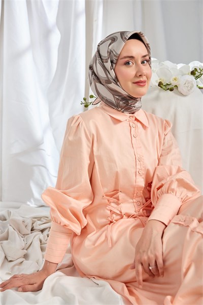 Twill İpek Eşarp Bloom Koyu Gri