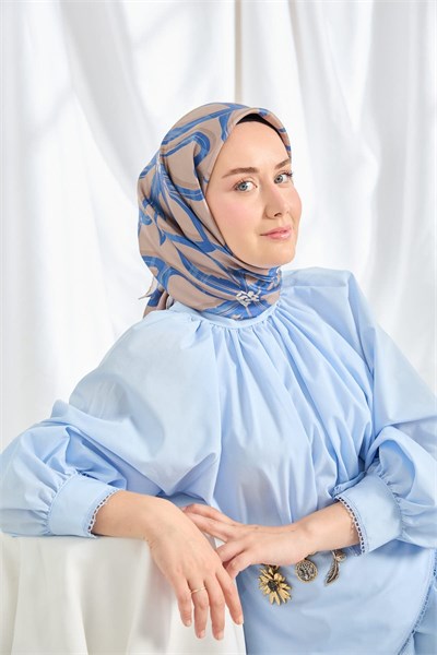 Twill İpek Eşarp Bloom Koyu Vizon