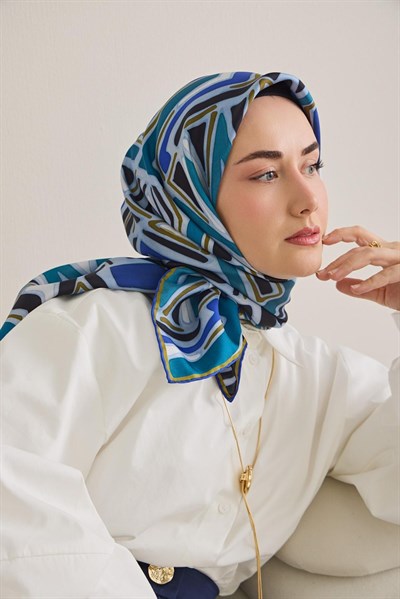 Twill İpek Eşarp Bohem Atlas Desen Bebe Mavi 90x90