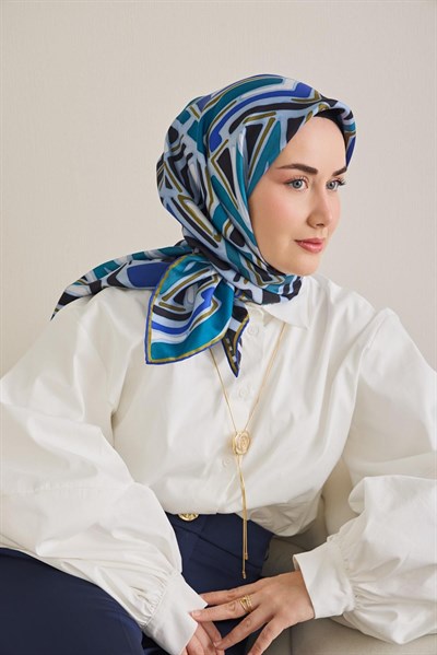 Twill İpek Eşarp Bohem Atlas Desen Bebe Mavi 90x90