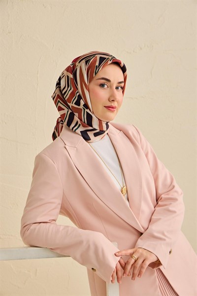 Twill İpek Eşarp Bohem Atlas Desen Ekru 90x90