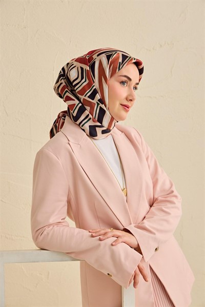 Twill İpek Eşarp Bohem Atlas Desen Ekru 90x90
