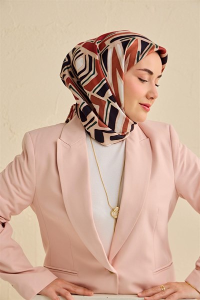 Twill İpek Eşarp Bohem Atlas Desen Ekru 90x90