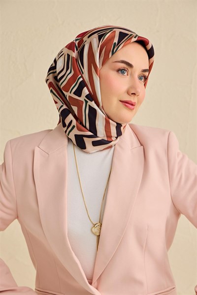 Twill İpek Eşarp Bohem Atlas Desen Ekru 90x90