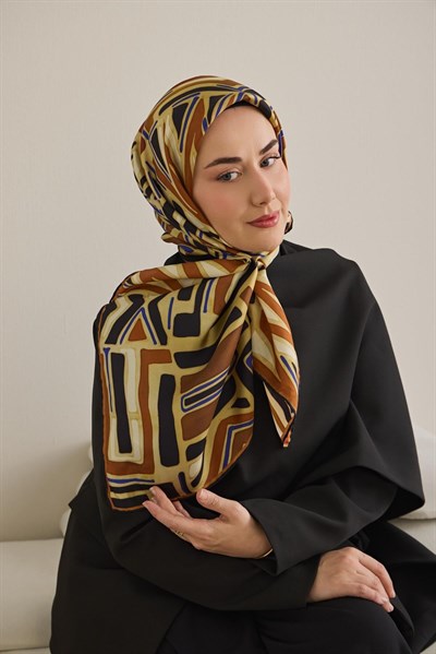 Twill İpek Eşarp Bohem Atlas Desen Fildişi 90x90