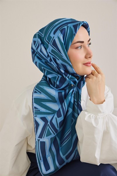 Twill İpek Eşarp Bohem Atlas Desen Gök Mavi 90x90