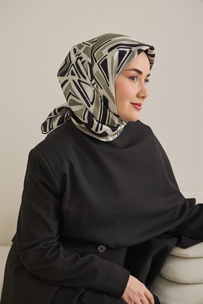 Twill İpek Eşarp Bohem Atlas Desen Gümüş 90x90