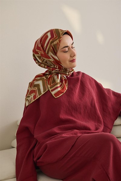Twill İpek Eşarp Bohem Atlas Desen Küf Yeşili 90x90