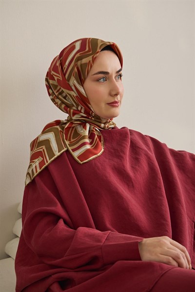 Twill İpek Eşarp Bohem Atlas Desen Küf Yeşili 90x90