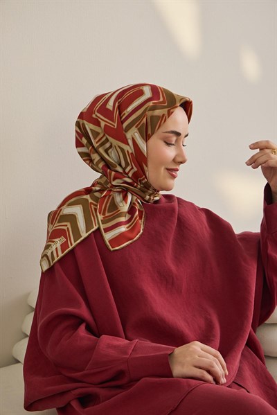 Twill İpek Eşarp Bohem Atlas Desen Küf Yeşili 90x90