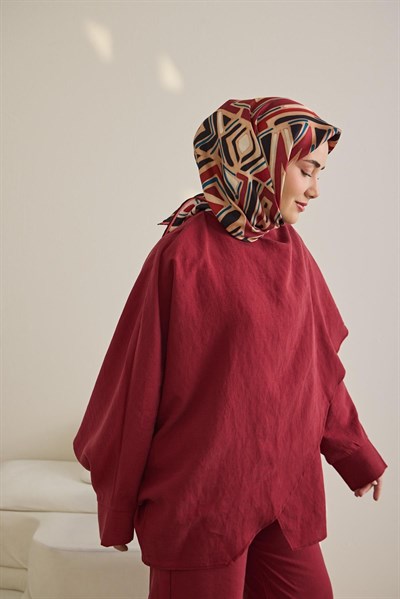 Twill İpek Eşarp Bohem Atlas Desen Pudra 90x90