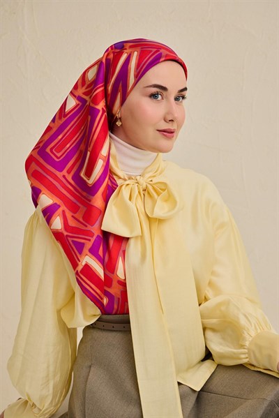 Twill İpek Eşarp Bohem Atlas Desen Somon 90x90