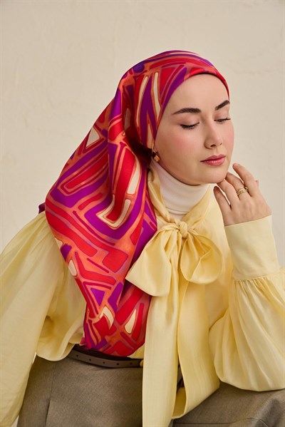 Twill İpek Eşarp Bohem Atlas Desen Somon 90x90