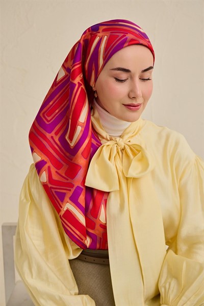 Twill İpek Eşarp Bohem Atlas Desen Somon 90x90
