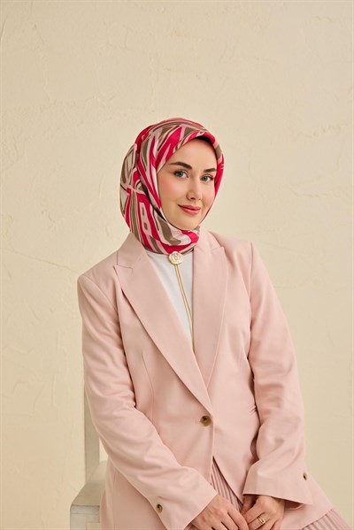 Twill İpek Eşarp Bohem Atlas Desen Tozpembe 90x90