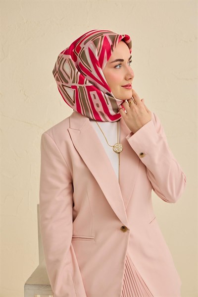 Twill İpek Eşarp Bohem Atlas Desen Tozpembe 90x90