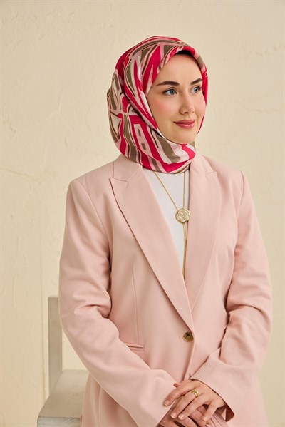 Twill İpek Eşarp Bohem Atlas Desen Tozpembe 90x90