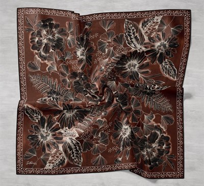Twill İpek Eşarp Büyük Çiçek Kiremit Bordo 90x90