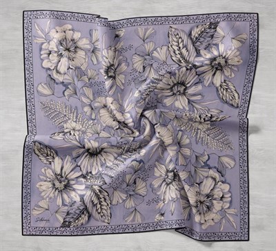 Twill İpek Eşarp Büyük Çiçek Leylak 90x90