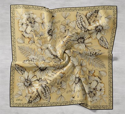 Twill İpek Eşarp Büyük Çiçek Sarı 90x90