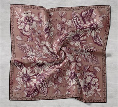 Twill İpek Eşarp Büyük Çiçek Somon 90x90