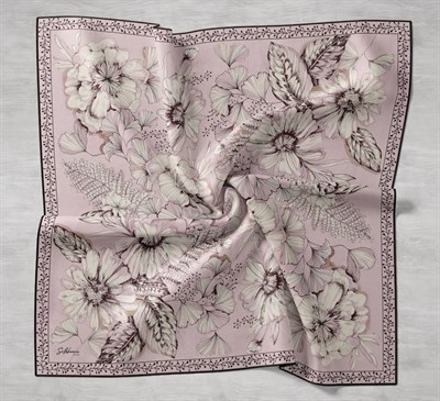 Twill İpek Eşarp Büyük Çiçek Tozpembe 90x90