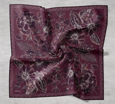 Twill İpek Eşarp Büyük Çiçek Vişne Çürüğü 90x90