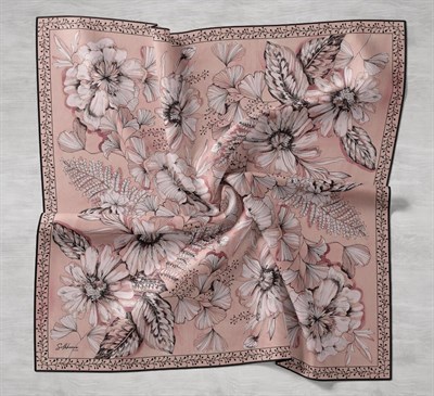 Twill İpek Eşarp Büyük Çiçek Yavruağzı 90x90