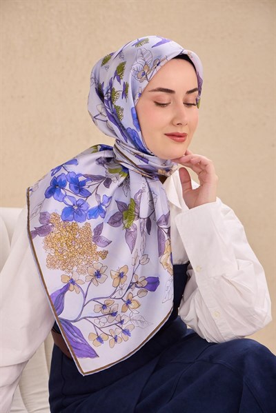 Twill İpek Eşarp Çiçek Rüyası Lila 90x90