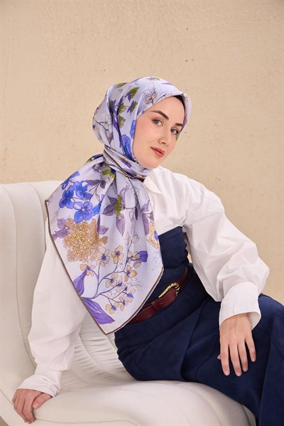 Twill İpek Eşarp Çiçek Rüyası Lila 90x90