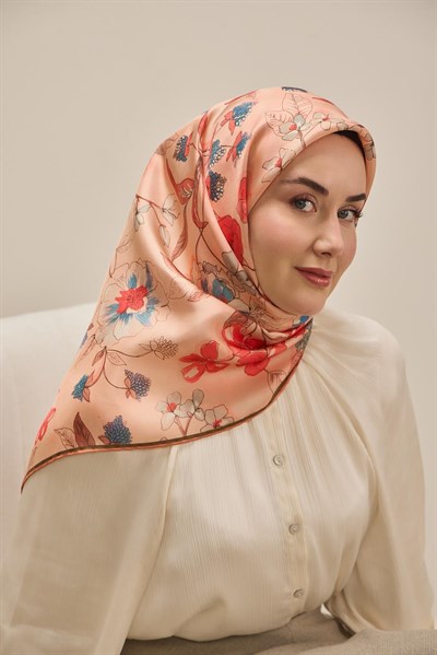 Twill İpek Eşarp Çiçek Rüyası Pudra 90x90