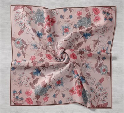 Twill İpek Eşarp Çiçek Rüyası Pudra 90x90