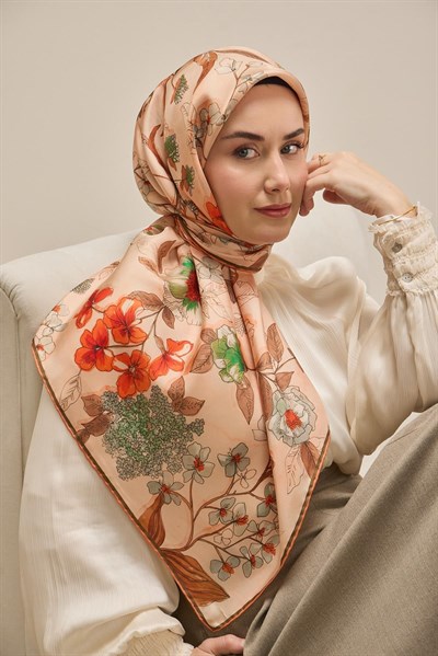 Twill İpek Eşarp Çiçek Rüyası Pudra Pembe 90x90