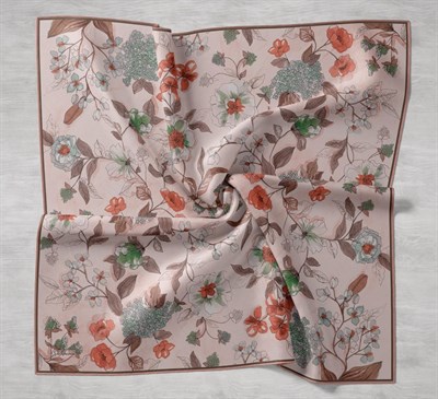 Twill İpek Eşarp Çiçek Rüyası Pudra Pembe 90x90
