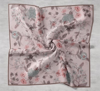 Twill İpek Eşarp Çiçek Rüyası Uçuk Pembe 90x90
