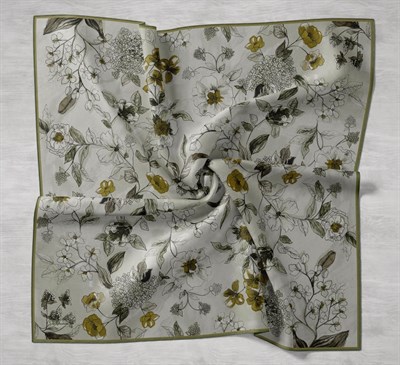 Twill İpek Eşarp Çiçek Rüyası Yeşil Gümüş 90x90