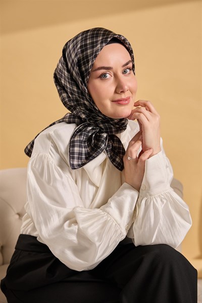 Twill İpek Eşarp Ekose Haki