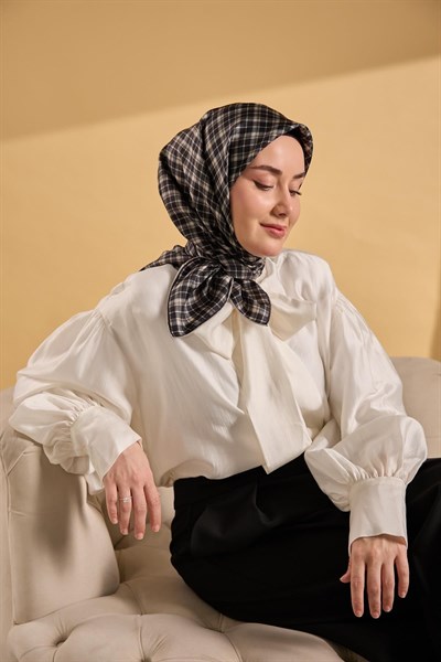 Twill İpek Eşarp Ekose Haki