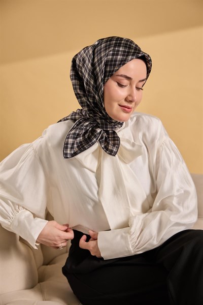 Twill İpek Eşarp Ekose Haki