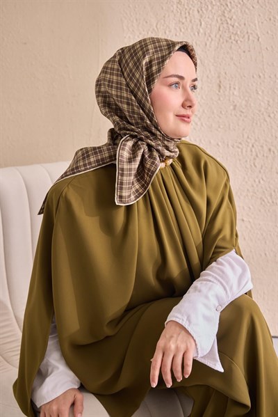 Twill İpek Eşarp Ekose Kahverengi